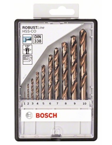 Set Robust Line burghie pentru metal HSS-Co 1, 2, 3, 4, 5, 6, 7, 8, 9, 10mm set 10 buc.